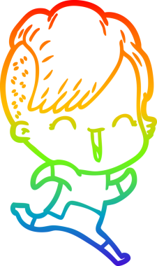 Gökkuşağı gradyan çizgi çizimi Bir insan tarafından çizilmiş mutlu hippi kız