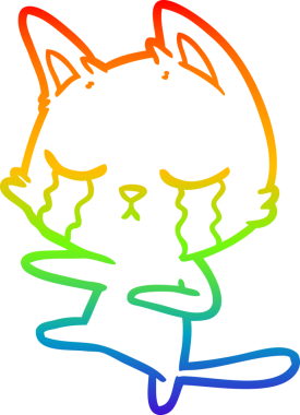 Gökkuşağının gradyan çizimi, bir insan tarafından çizilmiş, ağlayan bir çizgi film kedisinin çizimi.