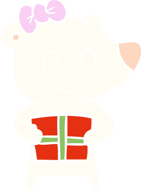 Bir insan tarafından çizilmiş Noel hediyeli dişi kutup ayısı.