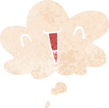 Bir insan tarafından çizilmiş grunge sıkıntılı retro stili düşünce baloncuklu sevimli çizgi film yüzü