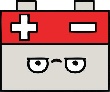 Bir insan tarafından çizilmiş bir araba aküsünün sevimli karikatürü.