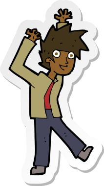 Bir insan tarafından çizilmiş heyecanlı bir çocuğun çıkartması.