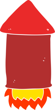 Bir insan tarafından çizilmiş düz renkli çizgi film roketi