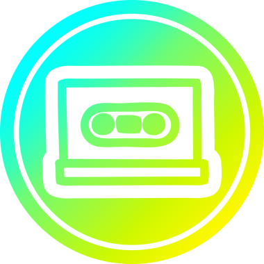 bir insan tarafından çizilmiş havalı gradyan bitişli kaset dairesel simgesi