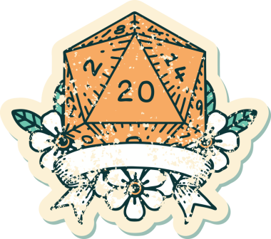 Retro Dövme Biçimi Doğal 20 kritik vuruş D20 zar bir insan tarafından çizildi