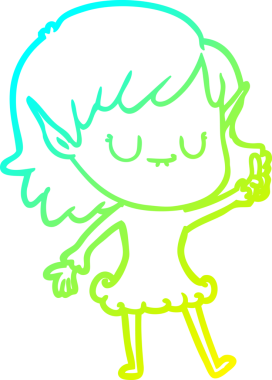 Bir insan tarafından çizilmiş mutlu bir elf kızı çizimi.