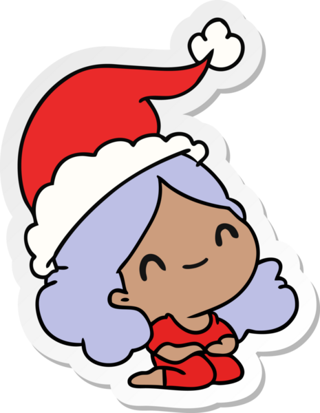 Bir insan tarafından çizilmiş Kawai kızının el çizimi Noel çıkartması.