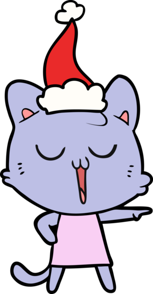 Bir insan tarafından çizilmiş Noel Baba şapkası takan bir kedinin el çizimi.
