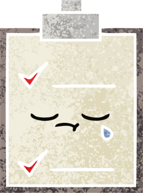 Bir insan tarafından çizilmiş bir kontrol listesinin retro illüstrasyon tarzı karikatürü