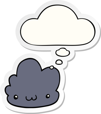 Düşünce baloncuklu şirin çizgi film bulutu insan tarafından çizilmiş bir çıkartma gibi.