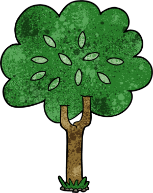 Bir insan tarafından çizilmiş çizgi film ağacı.