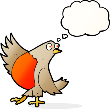 Bir insan tarafından çizilmiş düşünce balonlu robin dansı çizgi filmi.