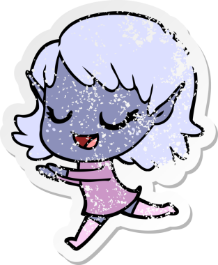 Bir insan tarafından çizilen mutlu bir elf kızının sıkıntılı çıkartması.