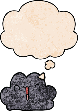Bir insan tarafından çizilmiş grunge doku tarzında düşünce baloncuğu olan sevimli çizgi film bulutu.