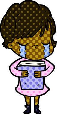 Bir insan tarafından çizilmiş ağlayan çizgi film kadını.