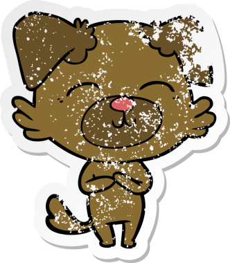 Bir insan tarafından çizilmiş bir karikatür köpeğinin sıkıntılı çıkartması.