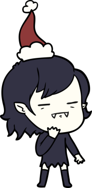 Bir insan tarafından çizilmiş Noel Baba şapkası takan ölümsüz bir vampir kızın el çizimi.