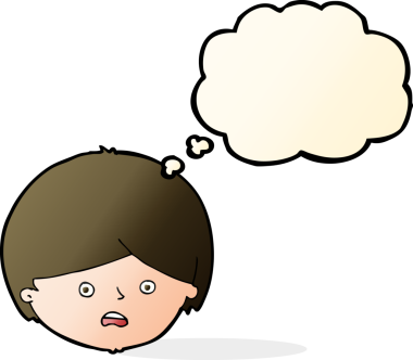 Bir insan tarafından çizilmiş düşünce baloncuğu olan mutsuz bir çocuk.