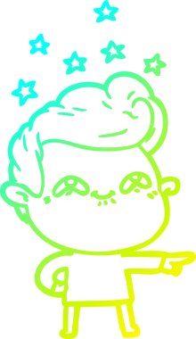 Bir insan tarafından çizilmiş, heyecanlı bir çizgi film çizimi.