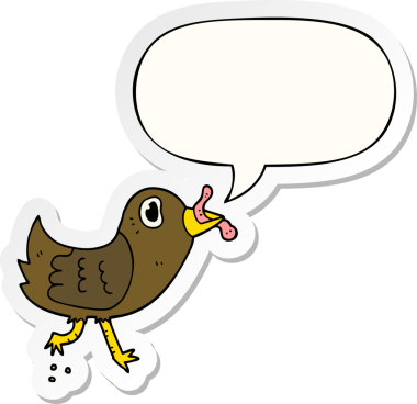 Bir insan tarafından çizilmiş balon çıkartmalı solucan çizgi film kuşu.