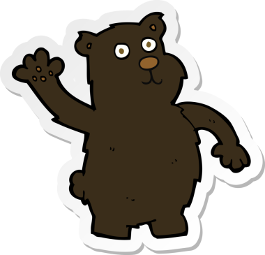 Bir insan tarafından çizilmiş siyah ayı sallayan bir karikatür çıkartması.