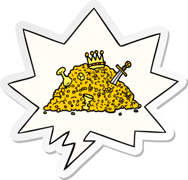 Bir insan tarafından çizilmiş konuşma balonu çıkartmalı bir hazine çizimi.