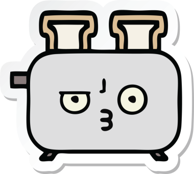 Bir insan tarafından çizilmiş bir tost makinesinin şirin bir karikatürü.