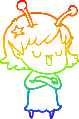 gökkuşağı gradyan çizimi mutlu bir uzaylı kız çizgi filmi bir insan tarafından çizildi