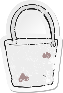 Bir insan tarafından çizilmiş karikatür kovasının gerilimli yapıştırması.