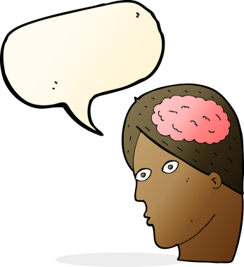 Bir insan tarafından çizilmiş, beyin sembollü çizgi film kafası.