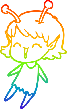 Gökkuşağı gradyan çizgi çizimi bir insan tarafından çizilmiş uzaylı bir kızın gülüşü.