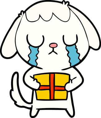 Bir insan tarafından çizilmiş Noel hediyesi olan sevimli bir çizgi film köpeği.