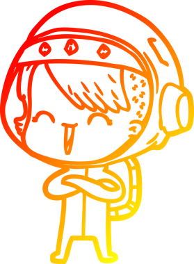 Bir insan tarafından çizilmiş mutlu bir uzay kızının sıcak çizgi çizimi