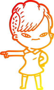 Hipster saç kesimi bir insan tarafından çizilmiş güzel bir çizgi film kızı çizimi.