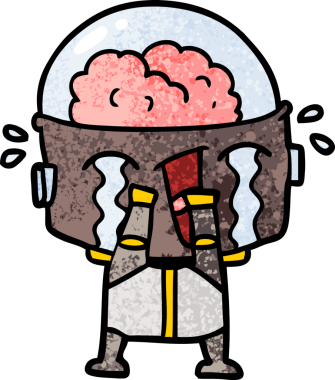 Bir insan tarafından çizilmiş ağlayan robot çizgi film.