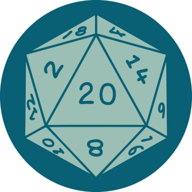 Retro Dövme Biçimi Doğal 20 D20 zar bir insan tarafından çizildi