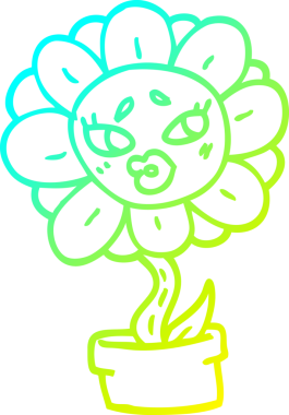 Bir insan tarafından çizilmiş bir çiçek saksının soğuk gradyan çizgisi.