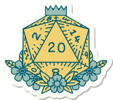 Bir insan tarafından çizilmiş 20 D20 zarının etiketi.