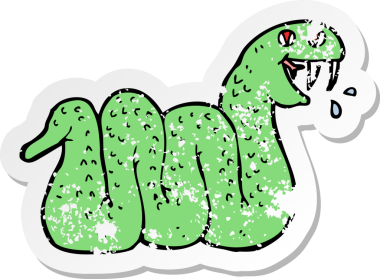 Bir insan tarafından çizilmiş karikatür yılanının geriletilmiş çıkartması.