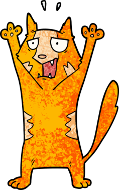 Bir insan tarafından çizilmiş panikleyen kedi çizgi filmi.