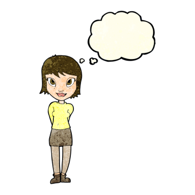 Bir insan tarafından çizilmiş düşünce balonlu güzel kız.