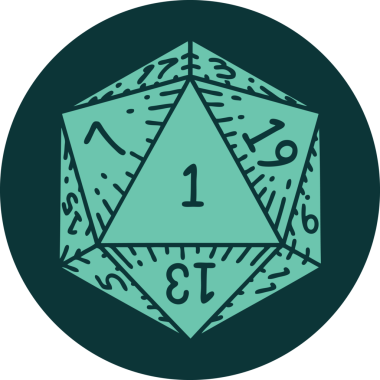 Bir insan tarafından çizilen doğal 1 D20 zar atma simgesi