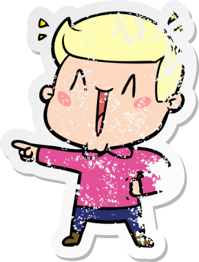 Bir insan tarafından çizilmiş heyecanlı bir karikatür çıkartması.