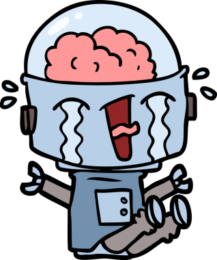 Bir insan tarafından çizilmiş ağlayan robot çizgi film.