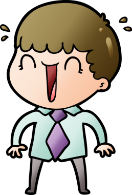 Bir insan tarafından çizilmiş tişörtlü ve kravatlı gülen adam.