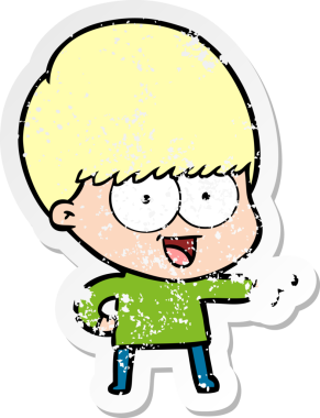 Bir insan tarafından çizilmiş mutlu çizgi film çocuğunun sıkıntılı çıkartması.