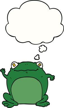 Bir insan tarafından çizilmiş düşünce baloncuklu karikatür kurbağası