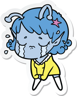 Bir insan tarafından çizilmiş ağlayan uzaylı bir kızın çıkartması.