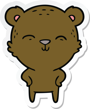 Bir insan tarafından çizilmiş kalçaları olan mutlu bir çizgi film ayısının çıkartması.