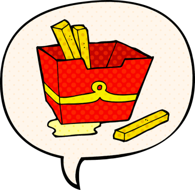 Bir insan tarafından çizilmiş çizgi roman tarzında konuşma balonlu patates kızartması.